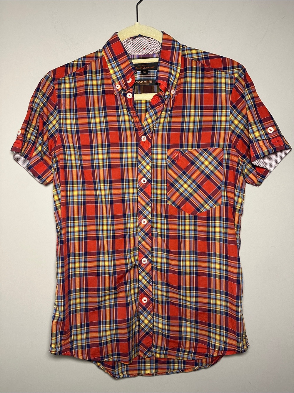 Ben Sherman Canclini italian cotton red yellow and blue Plaid button down Shirt